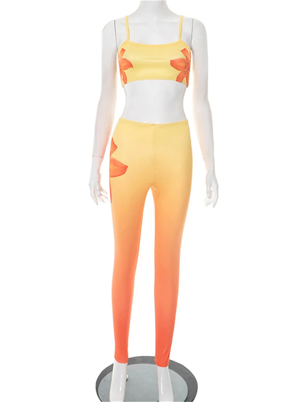 Gradient Print 2 Piece Women Sexy Tracksuit Hipster Summer Camisole+Leggings Skinny Stretch Matching Vacation Outfits