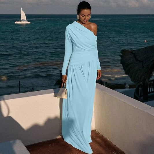 One Shoulder Long Sleeve Maxi Dress Fall 2025 Woman Elegant Dinner Gowns for Evening Party Dresses
