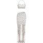 Chic Polka Dot Print 2 Piece Set Woman Beads Decoration Halter Backless Tank Top+See Through Design Skit Elegant Suits