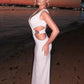 Hollow Out Backless Sexy Maxi Dress Women Gown Fashion Metal Flower V Neck Sleeveless Bodycon Club Party Long Dress