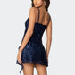 Sexy Women's Sparkle Sequin Mini Dress Party Night Sleeveless Spaghetti Strap Cowl Neck Bodycon Dress Rave Clubwear