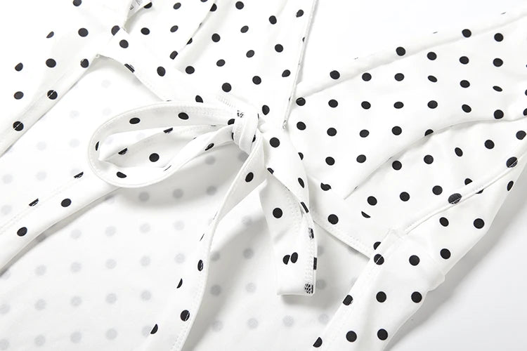 Polka Dots Print Women 2 Piece Set Sexy Halter Camisole+Elastic Bubble Shorts Matching Clubwear Beach Vacation Outfit