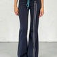 Autumn New Trend Stripes Pant Women Metal Decoration Elastic Waist Skinny Leisure Comfortable Daily Classic Streetwear