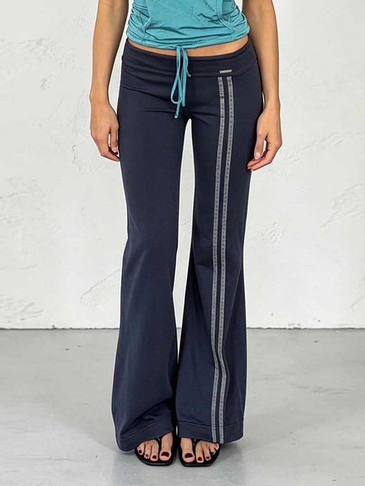 Autumn New Trend Stripes Pant Women Metal Decoration Elastic Waist Skinny Leisure Comfortable Daily Classic Streetwear
