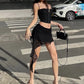 Midnight 2-Piece Set Women Zip Fungus Edge Camisole+Irregular Tassel Jacquard Skirts Sexy Matching Street Skinny Suit