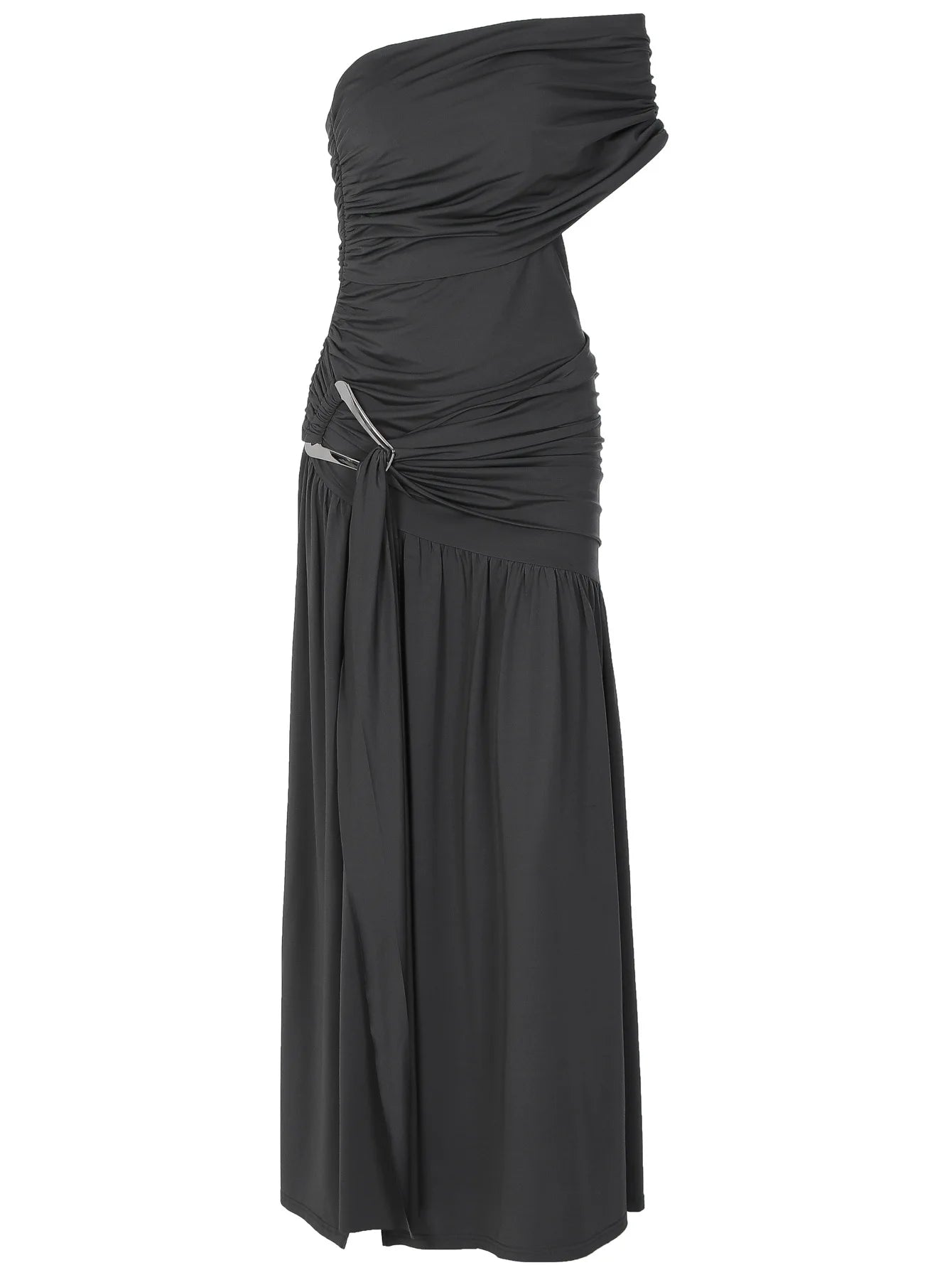 One Shoulder Pleated Maxi Dress with High Side Slit Sexy Elegant Woman for Party Evening White Dresses