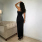 One Shoulder Backless Fringed Long Dresses Black Gowns Elegant Sexy Woman Birthday Dresses
