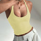 Solid Color Ribbed Knitted Tanks & Camis Low Cut Backless Halter Tops for Woman Basic Summer Crop Top