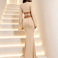 Fashion 2 Piece Set Women Sexy Cross Bandages Metal Ring Patchwork Puff Sleeve T-Shirt+Ruched Skirts Trend Party Suit