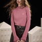 2025 Winter New Arrivals Casual Animal Embroidered Flounce Sleeve Long Sleeve Half Neck T-shirt For Woman