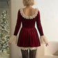 Womens Velvet Lace Mini Dress Square Neck Ruffle Flare Long Sleeve A Line Short Dress Christmas Holiday Party Dress
