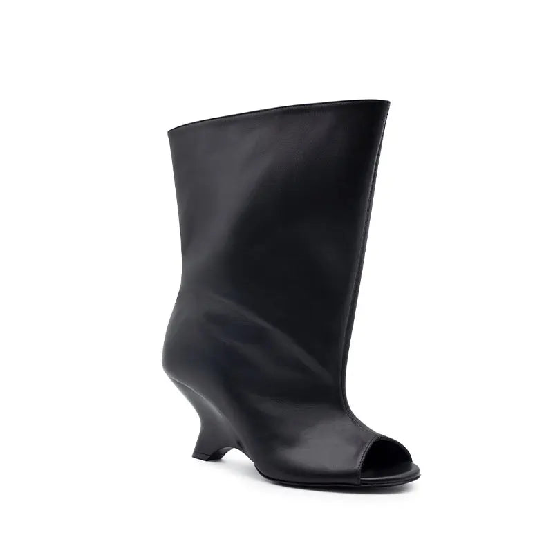Women's Fish Mouth Thick High Heels Knee Length Cool Boots Slant Heel Fashion Show Large Size Spring/Summer Women's Boots