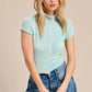 Women Semi Sheer Knit Top Mock Neck Button Front Short Sleeve Slim Cropped Tee Y2K Vintage See Through Knitwear Blouse