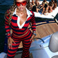 Striped 2-Piece Set Women Lapel Single-Breasted Full Sleeve Crop Top+Elastic Waist Slightly Flared Pant Sporty Suit