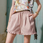 Women's Sweet Ruffle Hem Shorts with Elastic Drawstring Waist, Soft Solid Loose Wide Leg Culotte Shorts for Summer