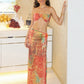 Sexy 3 Piece Set Women Y2K Colorful Print Double Buckle Tube Bra+Thong+Split Skirts Vacation Beach Clubwear Swimsuit