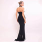 V Neck Backless Fishtail Maxi Dress Evening Party Elegant Gown Solid Color Mesh Sheer Stretchy Dresses