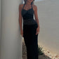 Black Polka Dot Print Halter Backless Maxi Dress 2026 Summer Classic Dresses for Woman Elegant