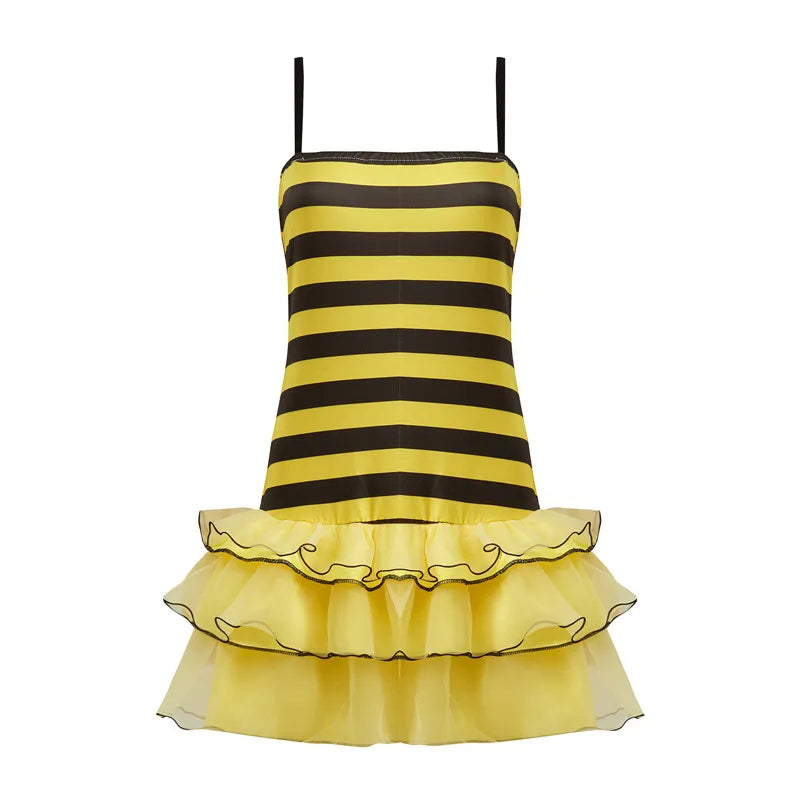 Halloween Bee Costume for Women Ladybug Cosplay Dress with Wings Headband Set Funny Adult Fairy Costumes