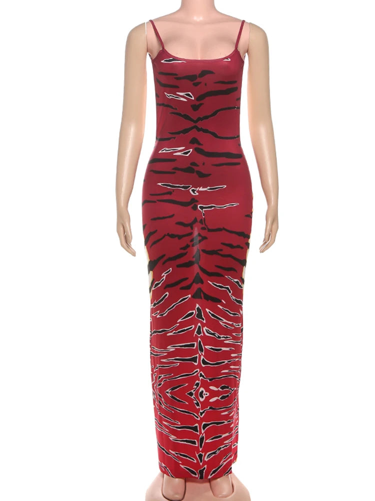 Backless Maxi Dress Women Sleeveless Leopard Print Sexy Skinny Clubwear Stretch Tight Beach Vacation Slim Vestidos