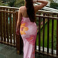 Purple Floral Print Party Dresses for Wedding Guest Strapless Backless Maxi Dress Elegant Woman Clothes
