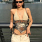 Fashion Knit Patchwork Vest Women Art Print v-Neck Halter Bandage Backless Hottie Midnight Music Festival Summer Clubwear