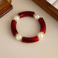 6 Style Vintage Red Resin Acrylic Bracelets for Women Punk Splice Metal Tube Beaded Handmade Bangles Aesthetics Jewelry