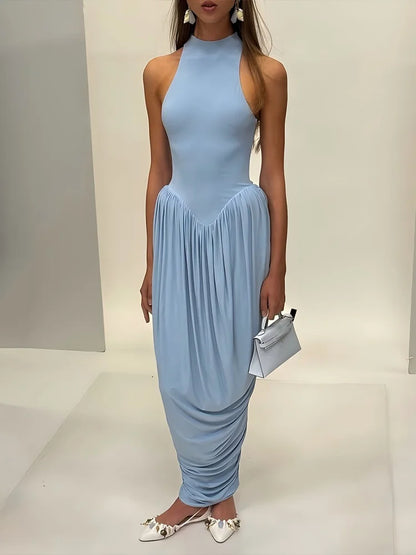 Elegant White Party Dresses Woman 2025 Beautiful Ladies Sleeveless Irregular Pleated Long Dresses