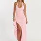 Halter Neck Sexy Maxi Dress Women Elegant Deep V Neck Sleeveless Backless Thigh High Split Club Party Long Dresses