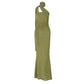 Halter Backless Maxi Dresses for Women Sexy Elegant Green Party Evening Dress Spring Summer 2025