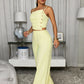 Fashion 2 Piece Set Women Trend Button Patchwork Ruched Square Collar Camisole+Wide-Leg Pants Simple Party Streetwear