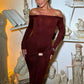 Off-shoulder Long Sleeve Sexy Maxi Dress For Women Fashion Strapless Backless Draped Bodycon Club Party Long Dress