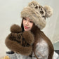 Women's Leopard Print Bear Ears Plush Hat Thick Warm Winter Cap Fashionable Earflap Bucket Hat for Ladies