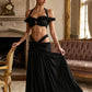 Women 2 Piece Maxi Skirt Set Halter Off Shoulder Ruffle Crop Top And Long Skirt Elegant Evening Party Matching Outfit