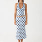 Polka Dot Halter Top And Skirt Set Women Blue Drawstring Ruched Two Piece Midi Dress Sleeveless Backless Dress Set