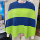 Women Fuzzy Knit Poncho Sweater Round Neck Color Block Striped Cape Fluffy Oversized Pullover Shawl Wrap Winter Cover Up