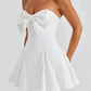 Bow Strapless Backless Sexy Mini Dress For Women Robe Fashion Solid Off-shoulder Sleeveless A-line Club Dress Vestido