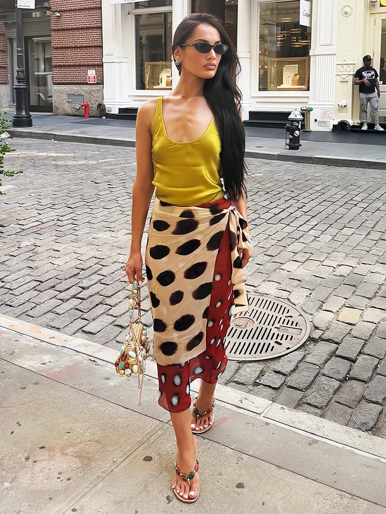 Patchwork Leopard Print Skirt Women Bandage Color Blocking High Street Summer Fashion Midnight Hip-Hop Style Bottoms