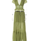 Elegant Chiffon Two Piece Set Women V Neck Short Sleeve Crop Top Maxi Skirt Matching Sets Female Club Party Dress Set