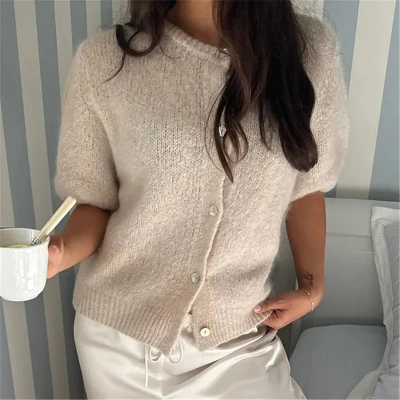Y2k Cardigan Sweaters for Women Short Sleeve Button Down Knit Cardigans Casual Sweater Pullover Autumn Winter Tops