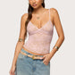 Women Sheer Lace Camisole V Neck Spaghetti Strap Tank Tops Y2k Backless Sleeveless Floral Lace Cami Top Party Clubwear