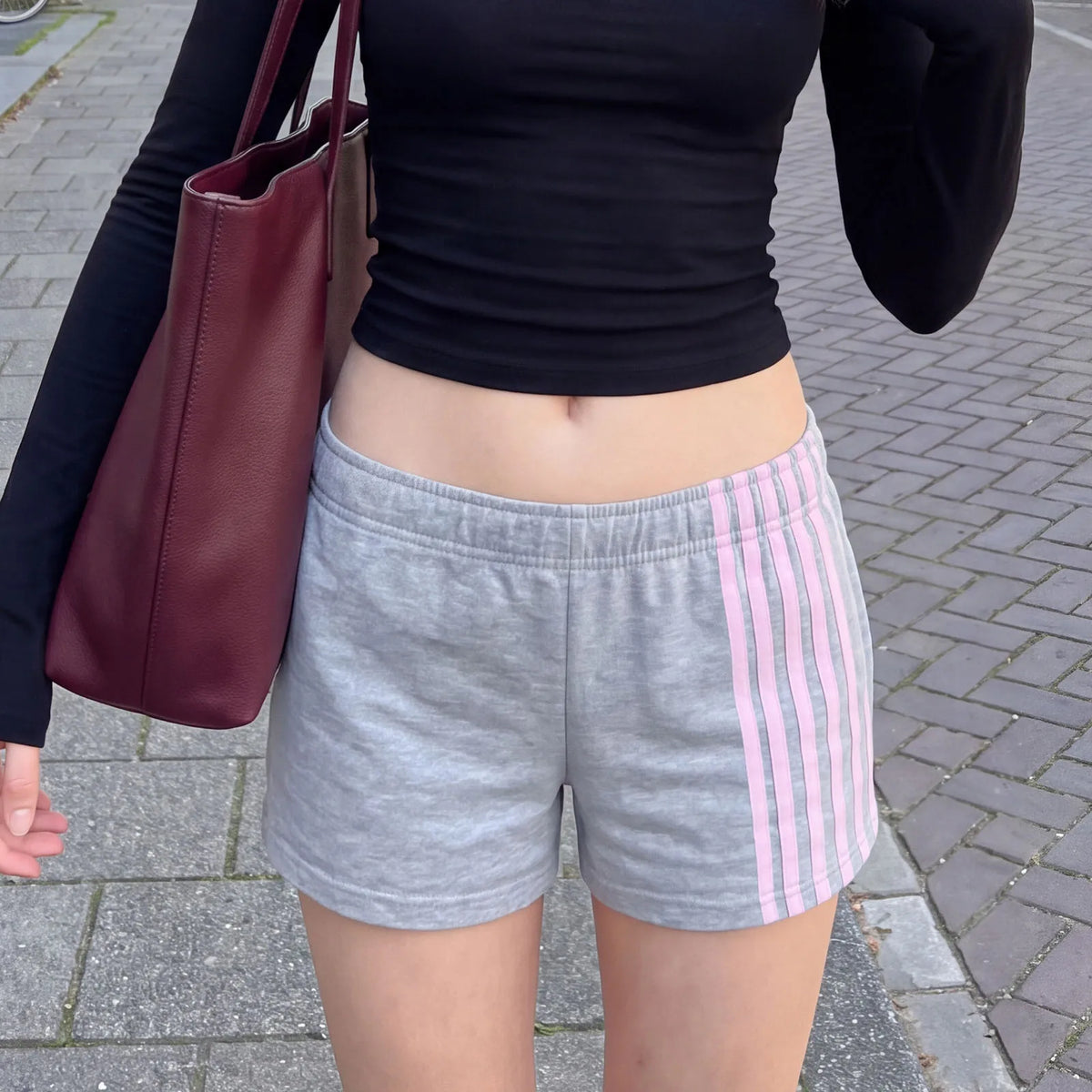Women Summer Casual Sports Shorts Side Striped Elastic Waist Loose Sweat Shorts Short Pants Gym Running Streetwear