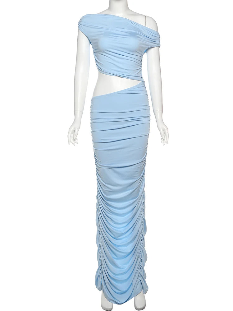 Waistless Pleated Dress Women Sexy Solid Sheath Strapless High Stretch Slit Summer Trend Midnight Club Party Vestidos