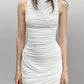 Women Sleeveless Turtleneck Bodycon Mini Dress Diagonal Ruched Wrap Hem Slim Short Dress Elegant Club Night Out Dresses