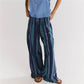 Bohemian Striped Wide Leg Pants Women Elastic Waist Casual Loose Fit Trousers Colorful Striped Beach Pants For Summer