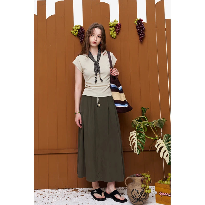 Women's Cutout Shoulder Ruched T-Shirt, Asymmetric Hem Short Sleeve Top, Casual Slim Fit Y2K Style Tee