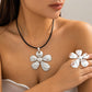 2Pcs Punk Vintage Big Hollow Love Heart Pendant Choker Necklace for Women Rose Flower Rings Wed Bridal Jewelry Set Steampunk New
