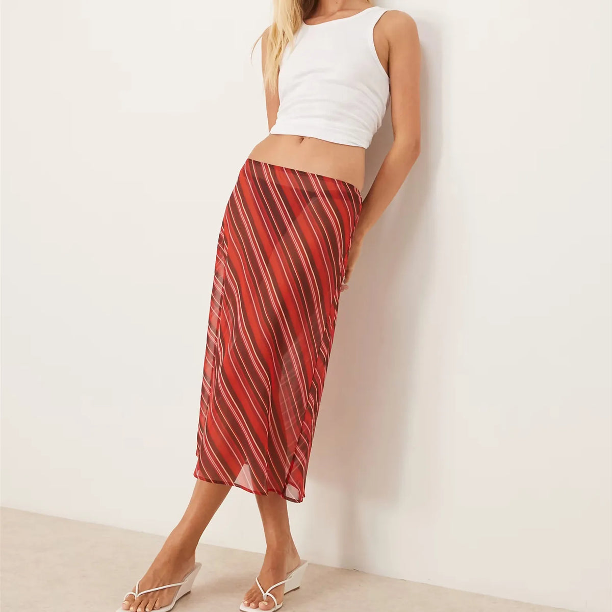 Women Polka Dot Sheer Midi Skirt Sexy See Through Low Rise Long Skirt Flowy Mesh Cover Up Maxi Skirts Beachwear