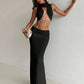Elegant Banquet 2 Piece Set Women Sexy Bead Patchwork Turtleneck Tank Top+Ruched Mesh Hem Skirts Chic Party Clubwear