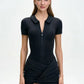 Short Sleeve Zipper Sports Playsuits Women Rompers Summer Casual Draped Ruched Slim Fit Fitness Playsuit Female 2026
